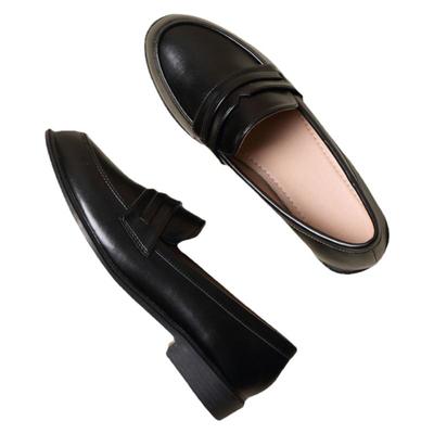 英伦风复古简约百搭圆头乐福鞋女