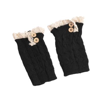 【3双装】蕾丝花边针织腿套白色纽扣堆堆袜套春秋麻花纹短筒脚套