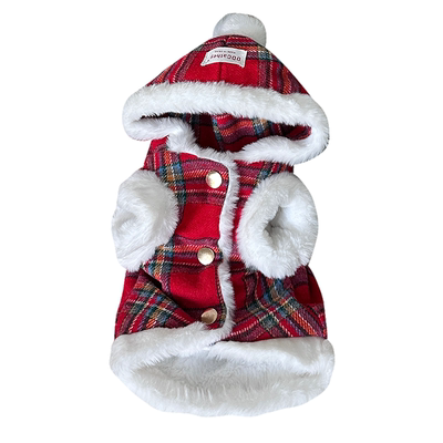 狗狗圣诞红格子毛绒外套