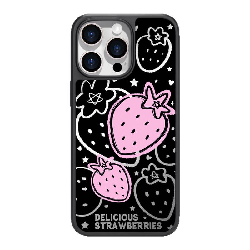 benefit甜酷涂鸦粉色草莓17适用于iphone16promax苹果15PRO镜面磁吸手机壳13新款14小米15PRO防摔三星S25