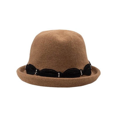 美利奴羊毛蕾丝卷边渔夫帽大头围