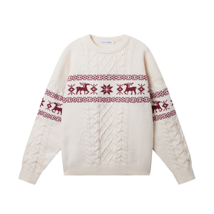 江南先生NewJNXS美式复古红色新年毛衣男女春秋款宽松针织衫外套