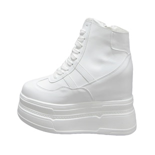 内增高16cm小白鞋女秋冬新款厚底松糕鞋超高跟14cm小个子高帮女鞋