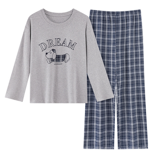 自带胸垫睡衣女款春秋季纯棉圆领宽松长袖2025新款可爱卡通家居服