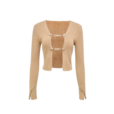 小香风拉毛羊绒修身针织毛衣开衫