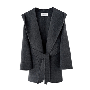 CHIIYEAR池也 休闲简约双面羊绒大衣女连帽25秋冬新羊毛呢子外套