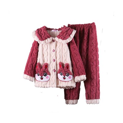 儿童珊瑚绒冬季长袖睡衣宝宝加厚卡通家居服女孩中大童法兰绒套装