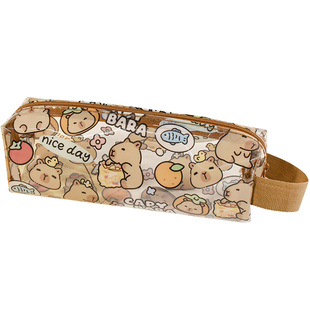 可爱卡皮巴拉透明彩印笔袋ins风大容量单格幼儿园初高中学生一二年级男生女孩新款收纳文具包卡通儿童铅笔袋