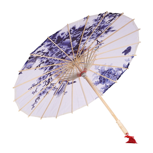 古典江南青花瓷油纸伞道具舞蹈伞演出走秀汉服绸布雨伞装饰古风女