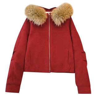 灰色毛领连帽白鸭绒羽绒服内胆毛呢外套女短款2025冬季新加厚大衣