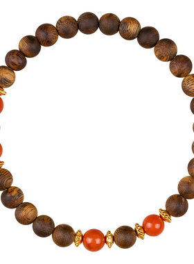 天然柿子红南红玛瑙奇楠沉香手链