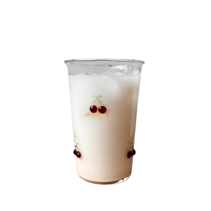 高硼硅樱桃玻璃杯浮雕手绘立体牛奶杯ins咖啡杯果汁杯气泡水酒杯