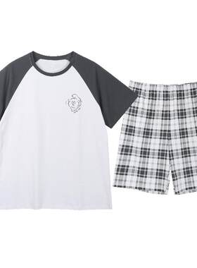 仕乐情侣纯棉格子家居服套装