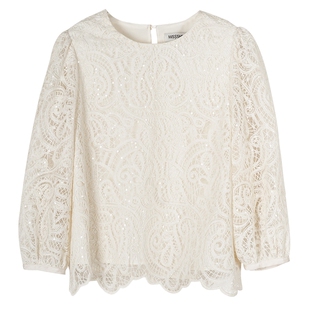 米思阳2026春季新款法式设计感蕾丝衬衫高端镂花泡泡袖上衣女小衫