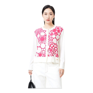 TENGS滕氏女装新款波普圆点图案针织亲肤桑蚕丝圆开衫长袖针织衫