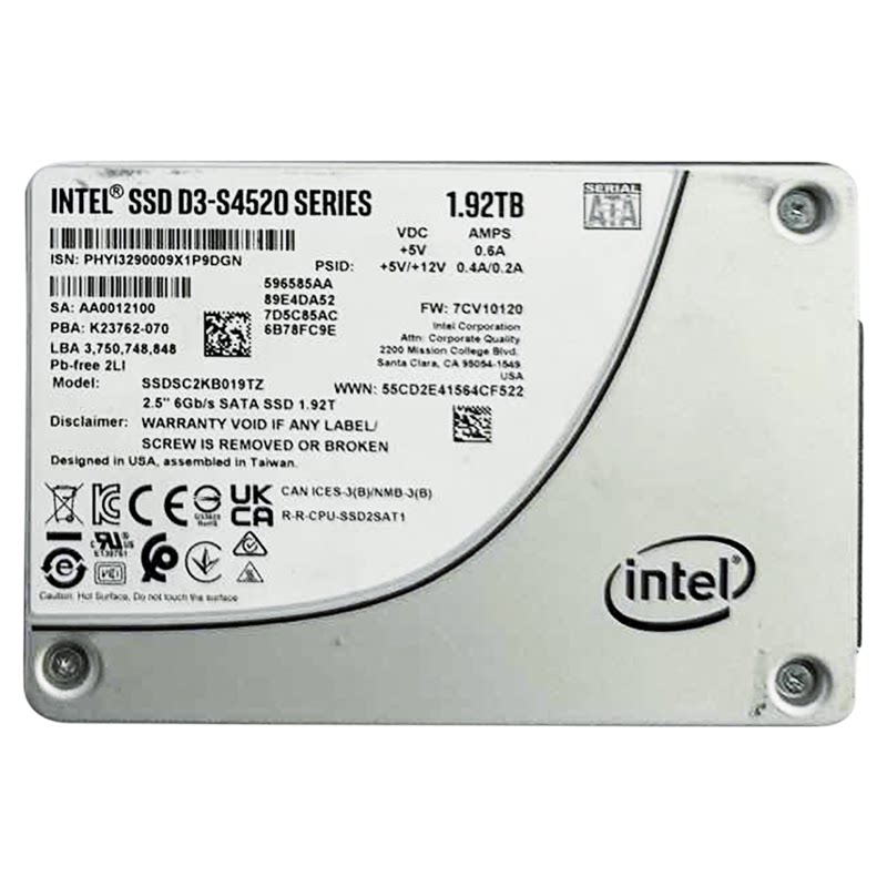 Intel英特尔S4520 240G至7.62T 2.5英寸SATA企业级U.2固态硬盘SSD