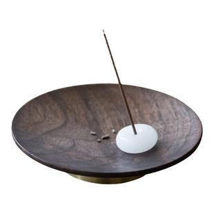 彩集堂 黑胡桃木玉石香插 简约中式香盘家用熏香炉线香托底座香器