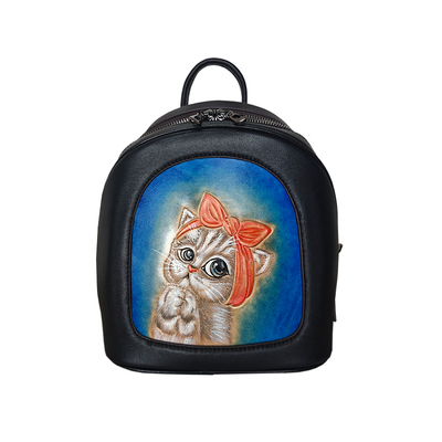 调皮匠双肩包女真皮皮雕背包