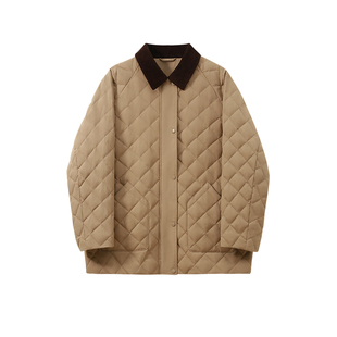 YANGLE_菱格羽绒服女羊毛桑蚕丝高级感2025年冬季新款中长款外套