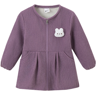 女童灯芯绒罩衣小学生羽绒服防脏护衣可爱宝宝公主风吃饭围兜秋冬