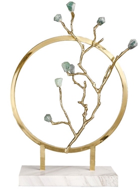 新中式风黄铜天然水晶装饰摆件