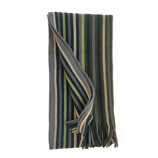 HTB 秋冬季灰色绿色羊绒条纹针织格子围巾男女情侣款百搭保暖时尚