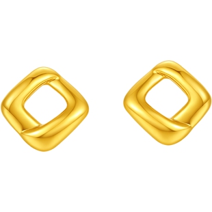 周六福黄金5d硬金耳饰女款定价黄金小方糖耳钉通勤百搭送女生礼物