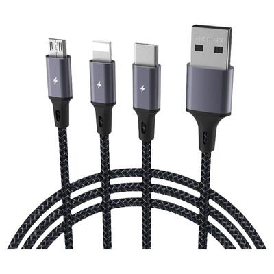 Azeada速畅铝合金充电线单头适用苹果MicroTYPE-C三合一5A编织线