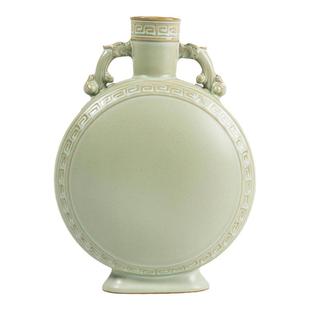 汝窑摆件双龙抱月瓶景德镇陶瓷汝窑花瓶客厅复古家居装饰工艺礼品