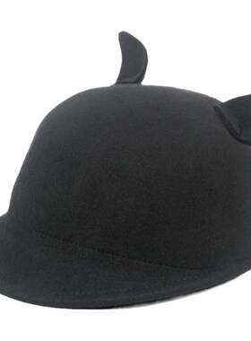 秋冬潮猫耳朵帽女羊毛呢礼帽帽子