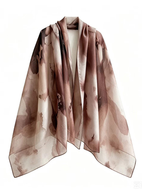 蓝色印花夏季轻薄防晒真丝女披肩