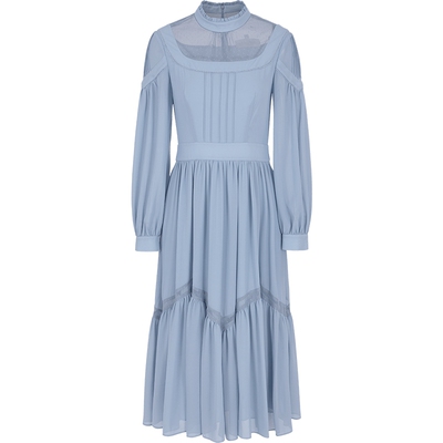 BORAAKSU雾蓝网纱拼接连衣裙