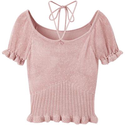 乐町夏季新款挂脖纯欲毛针织衫套衫C1EEE2211