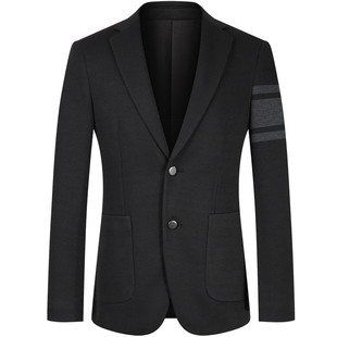 BM轻奢男装高级感条纹黑色休闲西装外套男婚礼伴郎正装男士西服秋