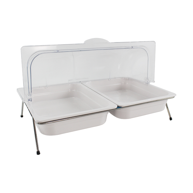 创意双格水果盘分格凉菜冷餐托盘甜品盘带盖自助餐台不锈钢展示架