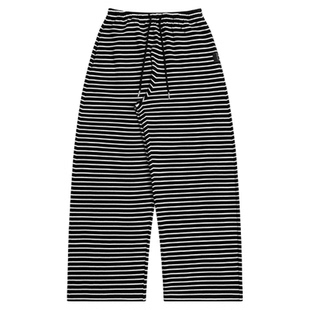 【李一桐同款】CalledBack阔腿休闲裤女2025秋季新款条纹抽绳长裤