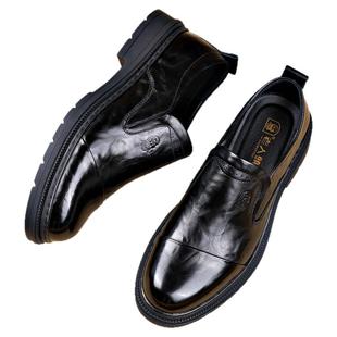 老人头男鞋冬季加绒商务正装皮鞋男款真皮英伦风三接头上班德比鞋