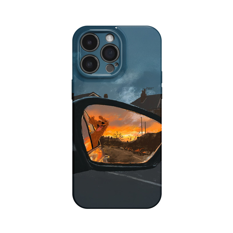 一路向北~后视镜快乐小狗适用iPhone16/15promax手机壳新华为mate60小米14OPPOreno12苹果13vivox200一加ACE3