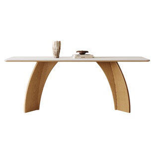 奶油原木风实木餐桌长方形家用日系简约小户型玛奇朵白色岩板餐桌