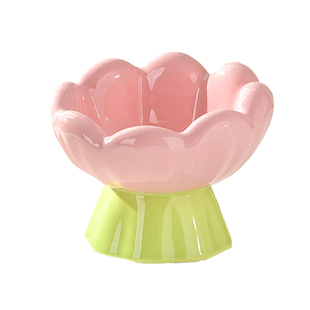 元気喵丨花朵猫碗陶瓷郁金香宠物碗高脚碗水碗猫粮碗狗碗食盆用品