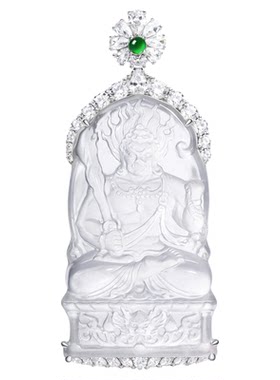 VISING天然石英质玉水沫玉不动明王鸡本命佛守护神吊坠S925银镀金