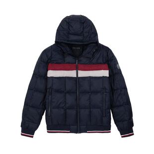 TOMMY HILFIGER冬季汤米男士夹棉外套拼色加厚保暖连帽棉服集货