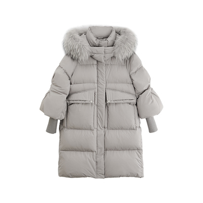 XMOOM带毛领喇叭袖长款羽绒服