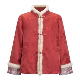 莨西子新中式国风拜年服喜庆红色桑蚕丝棉服外套女棉袄棉衣秋冬