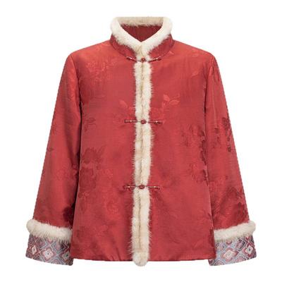 莨西子新中式国风拜年服喜庆红色桑蚕丝棉服外套女棉袄棉衣秋冬