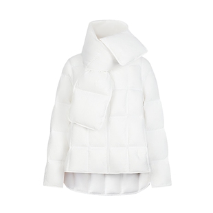 商场同款 摩萨克冬款甜美可爱风围巾装饰白鸭绒羽绒服女