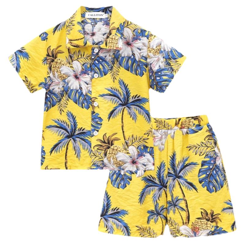 个性炸街男童夏装套装2025新款洋气儿童度假沙滩服宝宝潮酷两件套