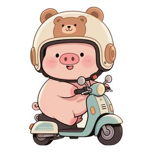 可爱猪猪带着小猫兜风贴画卧室客厅房间自粘墙贴画防水装饰贴画