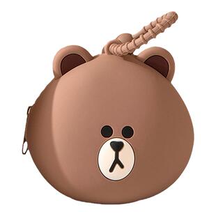 LINE FRIENDS布朗熊手绳硅胶零钱包钥匙耳机收纳包挂饰包迷你挂件