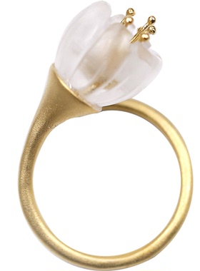 莳花丨天然白水晶纯银戒指